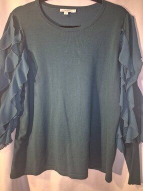 Chico's Ruffled Long Sleeve Scoop Neck Sweater